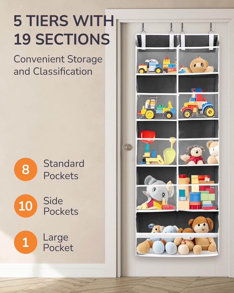 ULG Over the Door Organizer, 5-Tier Extra Large Hanging Storage with 10 Mesh Pockets, 100 lbs Capacity, Heavy Duty Door Organizer for Closet, Bedroom,Grey - Image 3