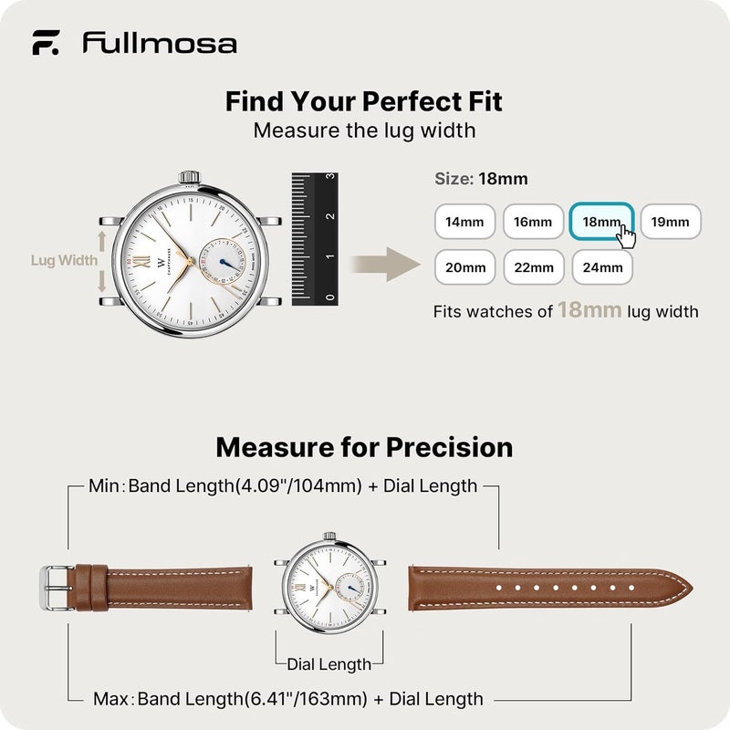 Fullmosa Leather 18mm Watch Straps for Women and Men, Quick Release Replacement Strap Compatible for Garmin Vivoactive 4s, Withings Steel HR 36mm, Huawei Watch Women, Fossil Gen 3 4, Brown - Image 5