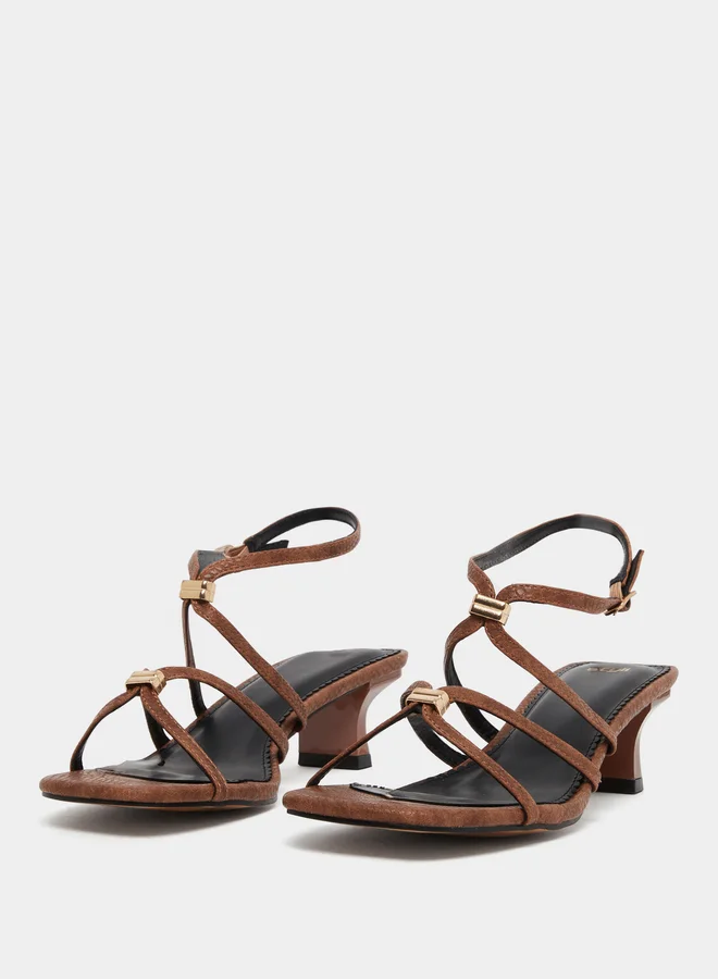 Styli Styli Brown Metal Trim Accent Strappy Sandals