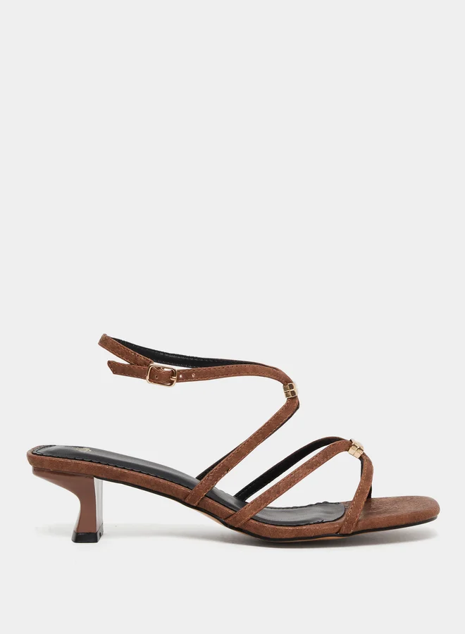 Styli Brown Metal Trim Accent Strappy Sandals