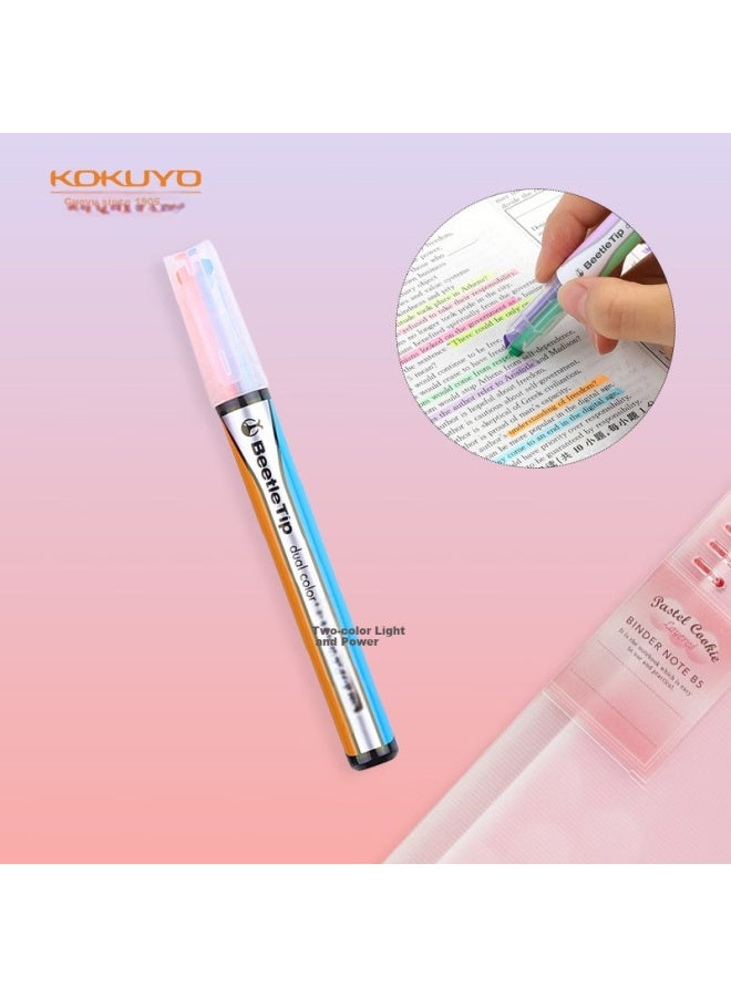 Kokuyo Dual Tip Highlighter Beetle Tip Beetle Student Exam Review Highlighter Pen Orange/blue 1pc Pm-l303-3-1p - Image 1