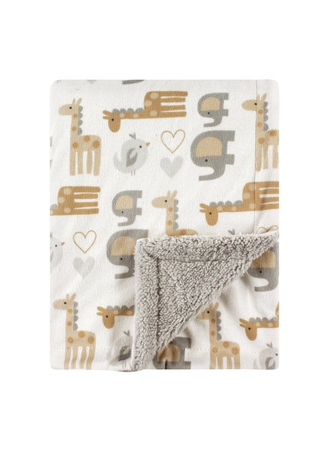 Luvable Friends Unisex Baby Plush Blanket with Sherpa Back, Neutral Safari, One Size - Image 2