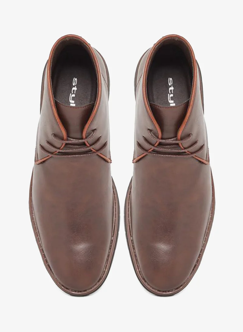Styli brown Men Brown Leather Chukka Boots for Men | Best Price UAE
