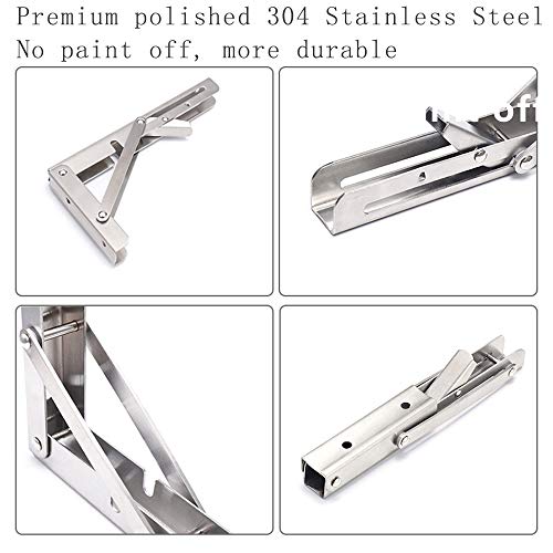 ANDICEQY Folding Shelf Brackets, Max Load 300 lb, Heavy Duty Stainless Steel Collapsible Wall Mounted Shelf Brackets for Table, Space Saving DIY Bracket, Pack of 2 (10 Inch) - Image 4