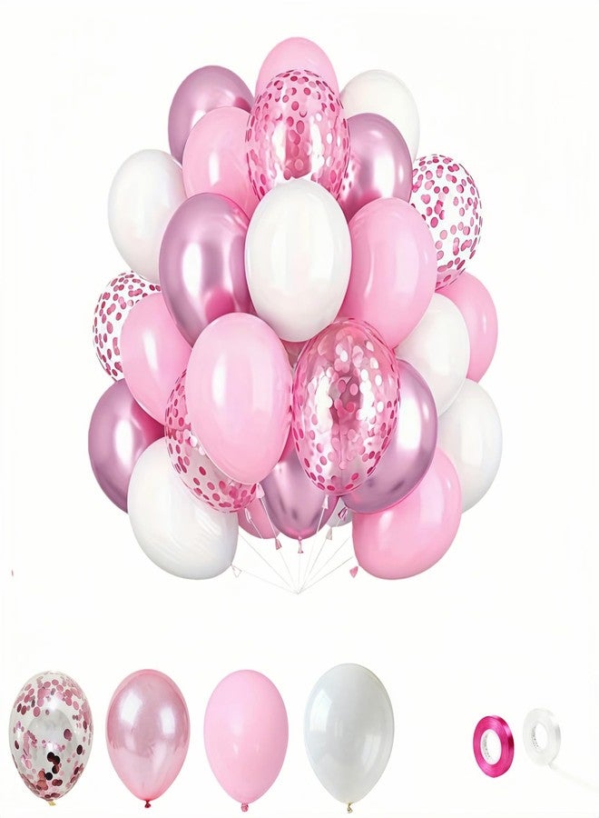 BUBBLE-FLY 30-Pack Pink & White Balloons with Confetti, 10&12 inch Pearl Latex Balloons for Wedding, Birthday, Baby Shower, Valentine's Day Decor - Image 1