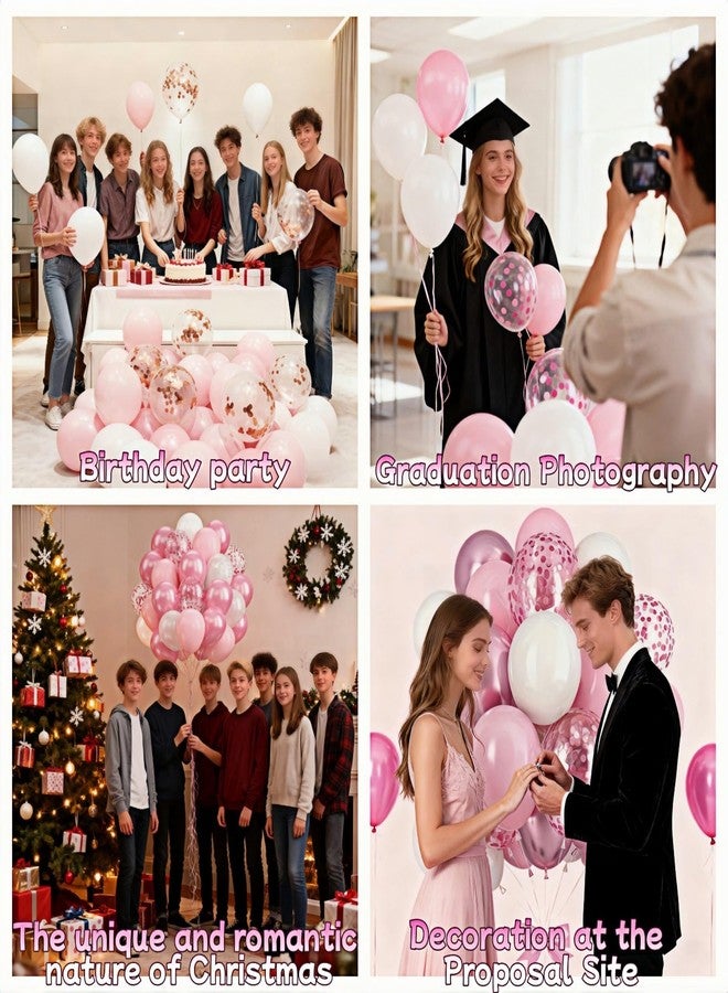 BUBBLE-FLY 30-Pack Pink & White Balloons with Confetti, 10&12 inch Pearl Latex Balloons for Wedding, Birthday, Baby Shower, Valentine's Day Decor - Image 5