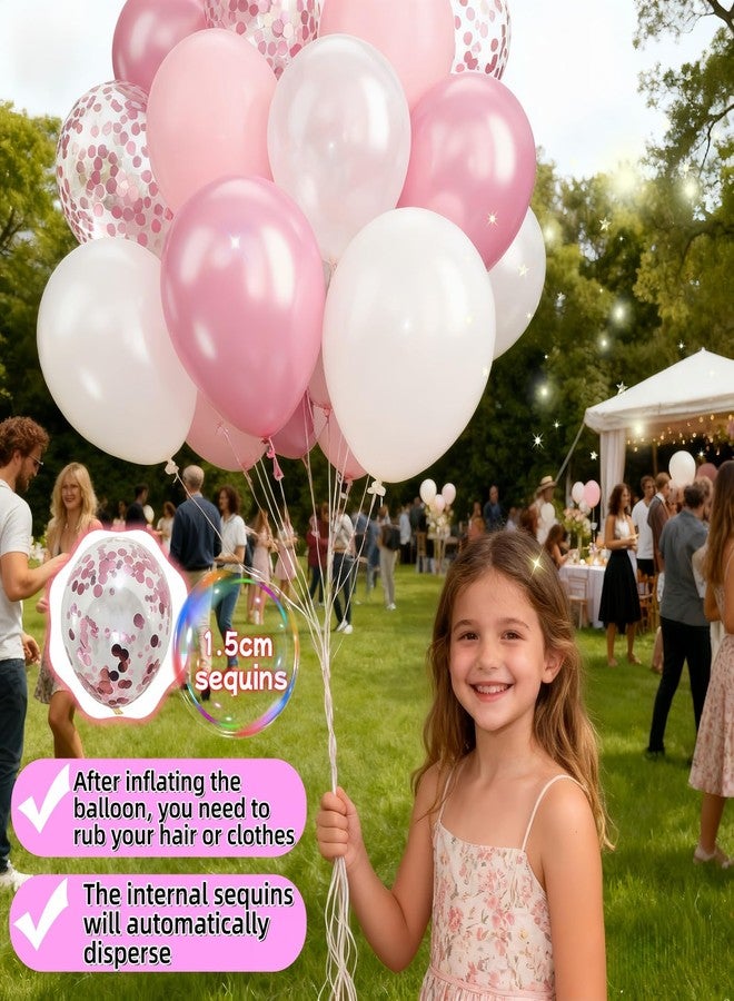 BUBBLE-FLY 30-Pack Pink & White Balloons with Confetti, 10&12 inch Pearl Latex Balloons for Wedding, Birthday, Baby Shower, Valentine's Day Decor - Image 4