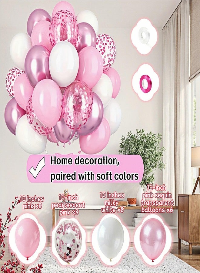 BUBBLE-FLY 30-Pack Pink & White Balloons with Confetti, 10&12 inch Pearl Latex Balloons for Wedding, Birthday, Baby Shower, Valentine's Day Decor - Image 3