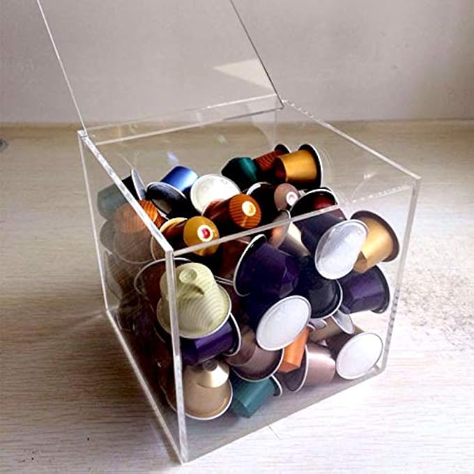 rayihni Coffee Capsule Holder Box Holds 40 Pods Chrome Wire  Transparent Resin Ideal For Home Or Office - Image 3