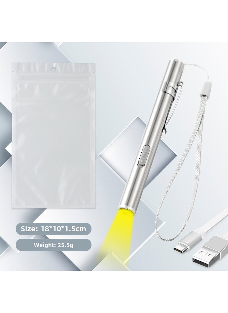 Medical Penlight LED Flashlight Engraved yellow light charging line (opp sealing)