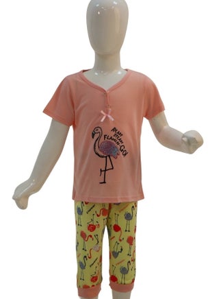 JOANNA Girl's Flamingo Print Short Sleeve Shirt & Capri Pants Set, Pink/Yellow - pzsku/Z2738394239ED9CFFC92CZ/45/_/1741338297/998196e7-efd1-4abd-a65b-390e3a2062e5