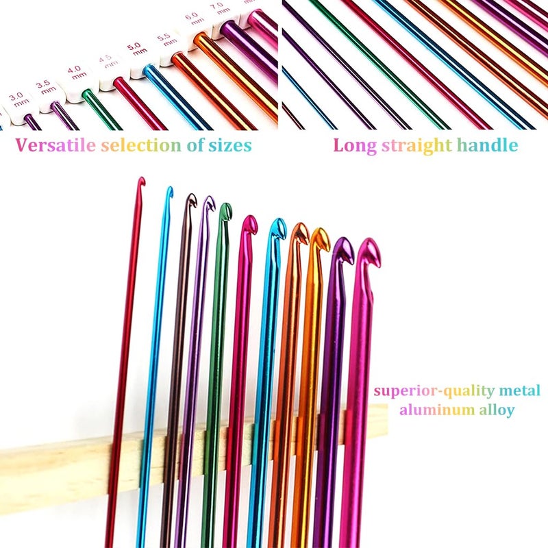 HASTHIP ® 11PCS Long Crochet Hook Set, 2.0-8mm Aluminum Knitting Needles Set Crochet Hooks, Beginners Metal Multicolour Knitting Tools Set Knitting & Crochet Supplies for Beginners - Image 4