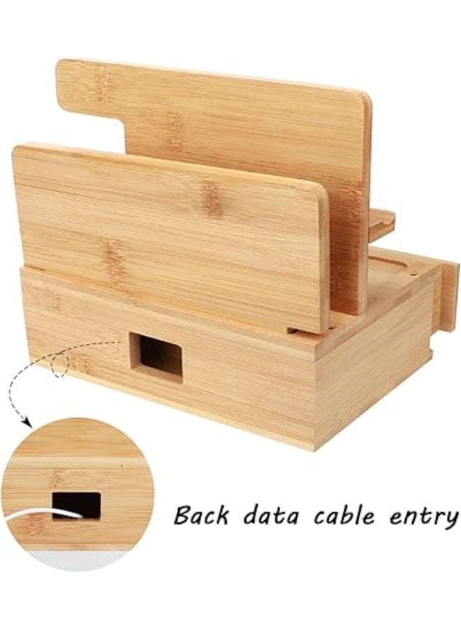 Gocokia Multifunctional Bamboo Stands, Dual Cell Phone Holder, Tablet Storage Stand, Watch Storage Hanger, Bamboo Cell Phone Holder with Drawer - Image 2