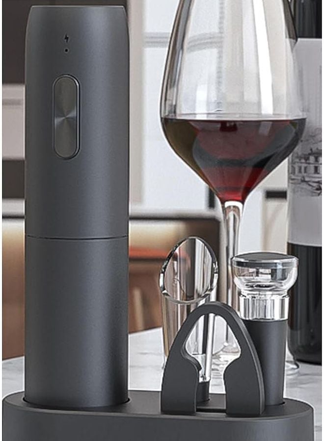 مجموعة فتاحة زجاجات النبيذ الكهربائية القابلة لإعادة الشحن 5 في 1 مع فتاحة زجاجات أوتوماتيكية وقاطعة رقائق معدنية وسكّاكين سكب وسدادات تفريغ هواء - Image 4