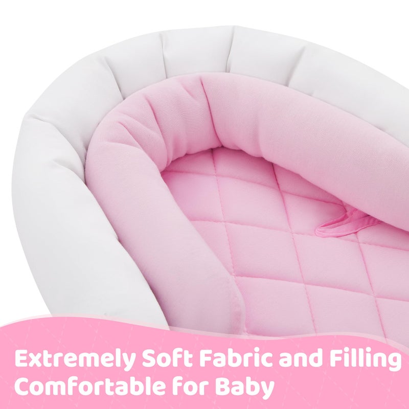 Pro Goleem إدخال مقعد السيارة للأطفال برو غوليم، دعم جسم الطفل للأطفال الصغار، إدخال مقعد السيارة الناعم للأطفال الخدج، 2 في 1 قابل للعكس، مثالي لمقاعد السيارة، عربات الأطفال، الأرجوحات، وردي وأبيض - Image 4