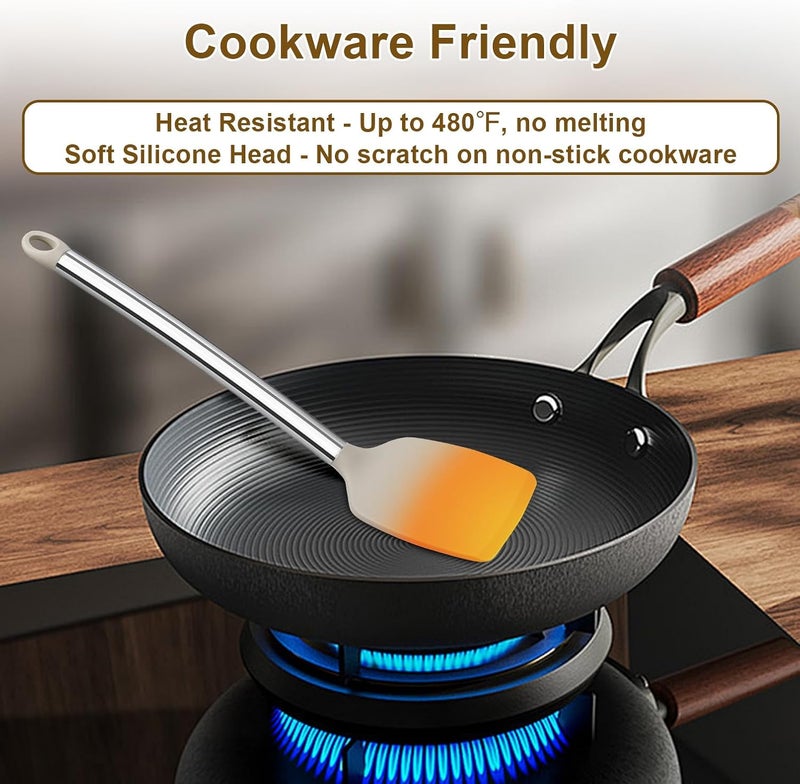 Vayvnt 8 Pieces Kitchen Utensils Set, Silicone Cooking Utensils Set for Non-Stick Cookware, Stainless Steel Handle, Heat Resistant Kitchen Gadgets Includes Large Spatula Tongs, Dishwasher Safe, Khaki - Image 4