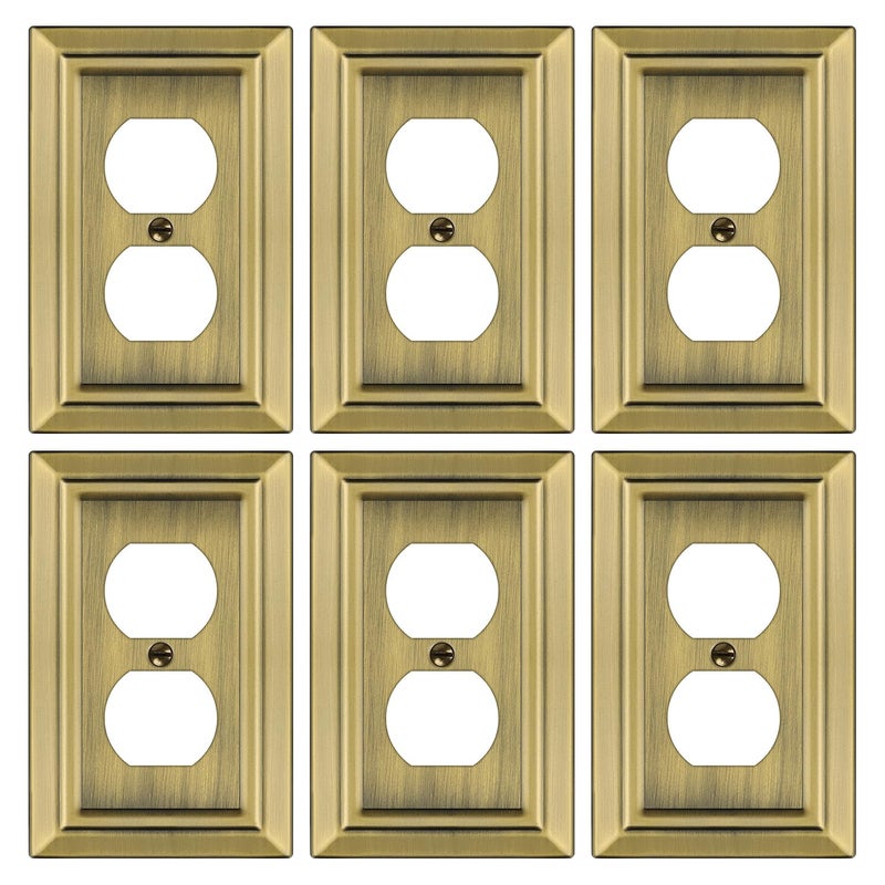 Dyekou Metal Wall Plate for Electrical Outlets, Decorative Antique Brass Switch Plates Outlet Cover, Light Switch Cover Plate, 1-Gang Wall Plates (Duplex Outlet, 6 Pack) - Image 1
