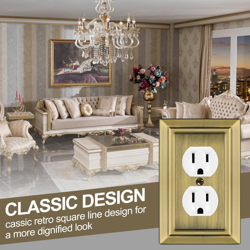 Dyekou Metal Wall Plate for Electrical Outlets, Decorative Antique Brass Switch Plates Outlet Cover, Light Switch Cover Plate, 1-Gang Wall Plates (Duplex Outlet, 6 Pack) - Image 5