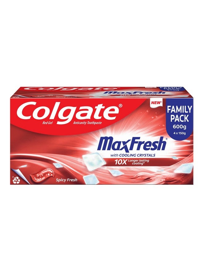 Colgate معجون أسنان ماكس فريش، معجون جل أحمر مع المنثول لنفس منعش للغاية، 600غ، 150غ × 4 (طازج حار) (عرض حزمة كومبو) - Image 1