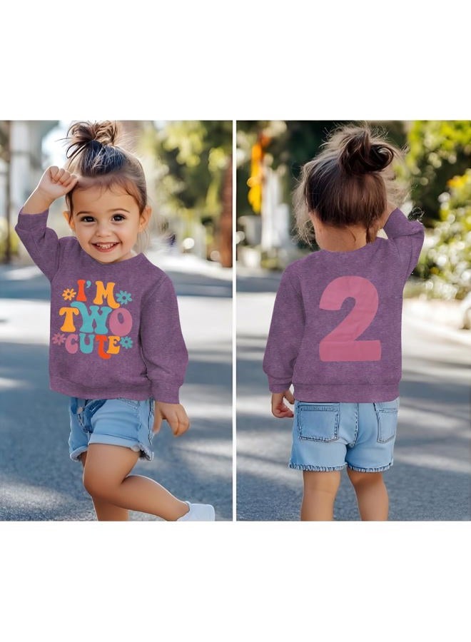 KEKEMI Birthday Sweatshirt for Toddler Girl I'M TWO CUTE Birthday Girl Outfit 2T B-Day Party Long Sleeve Shirt Cute Fall Tops, Purple, 2 Years - Image 4