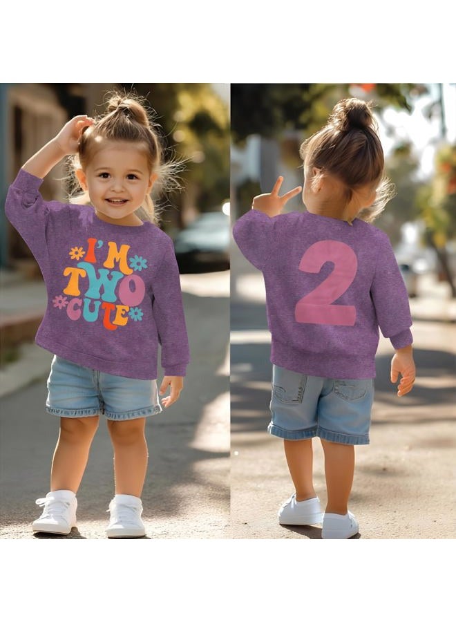 KEKEMI Birthday Sweatshirt for Toddler Girl I'M TWO CUTE Birthday Girl Outfit 2T B-Day Party Long Sleeve Shirt Cute Fall Tops, Purple, 2 Years - Image 5