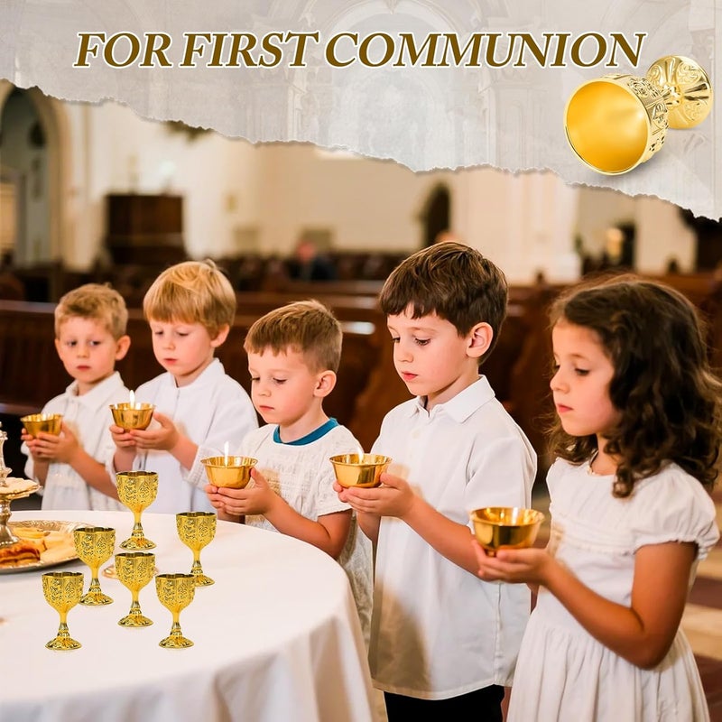 Eforcase 12Pcs Mini Chalice Goblet Gold Copper Wine Small Cup Medieval Vintage Goblet, Copper Metal Toasting Wine Chalice Flower Embossed Shot Glasses Cup for Communion Altar Drinking - Image 4