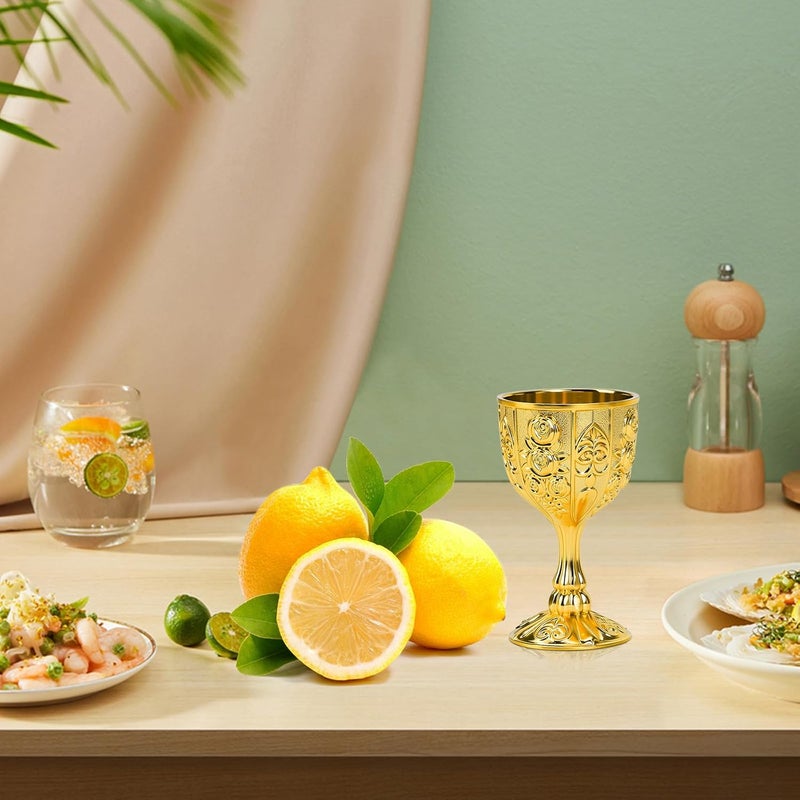 Eforcase 12Pcs Mini Chalice Goblet Gold Copper Wine Small Cup Medieval Vintage Goblet, Copper Metal Toasting Wine Chalice Flower Embossed Shot Glasses Cup for Communion Altar Drinking - Image 2