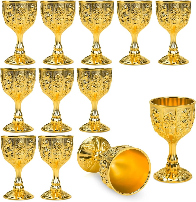 Eforcase 12Pcs Mini Chalice Goblet Gold Copper Wine Small Cup Medieval Vintage Goblet, Copper Metal Toasting Wine Chalice Flower Embossed Shot Glasses Cup for Communion Altar Drinking - Image 1