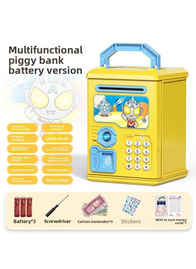 Generic - 2024 Children's Ultraman Piggy Bank Boy's Large Capacity Can't Fall, Only Can't Enter, Password Piggy Bank-Color:Cartoon Superman [face Fingerprint Version ε Music Story] Battery - Image 1