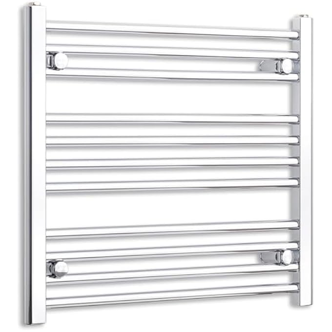 650MM WIDE 600MM HIGH CHROME HEATED TOWEL RAIL STRAIGHT FLAT BATHROOM WARMER RADIATOR RACK CENTRAL HEATING - Image 1