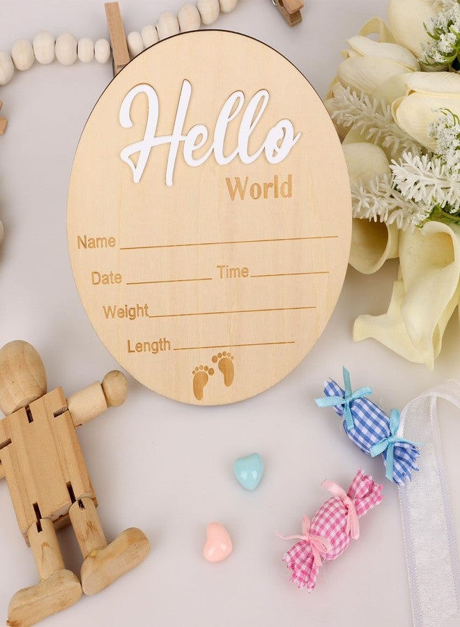 Abilat Wooden Baby Announcement Sign Hello World Newborn Name Plaque Photo Prop for Boys Girls Hospital Nursery Baby Shower - Image 5
