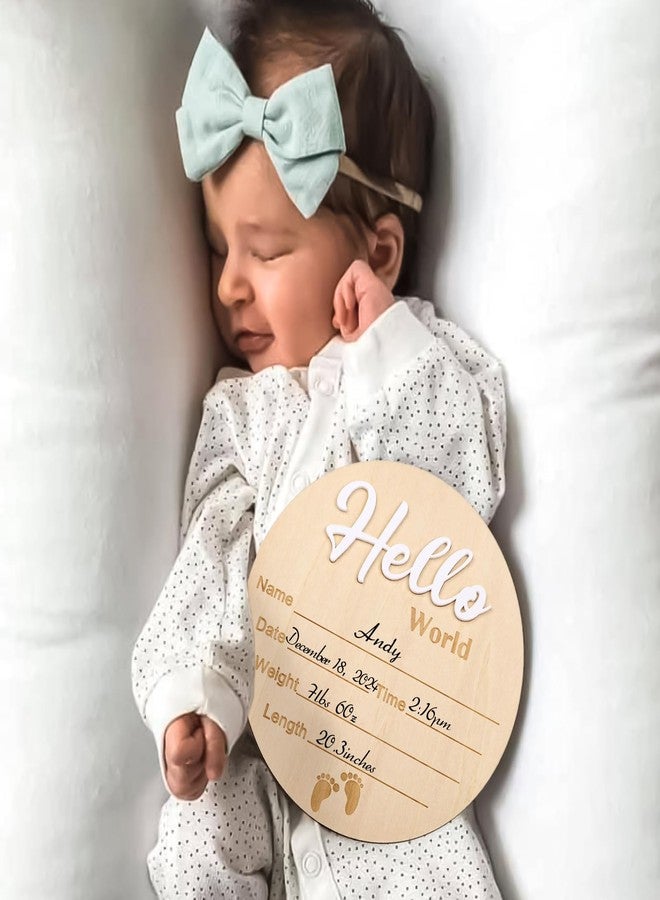 Abilat Wooden Baby Announcement Sign Hello World Newborn Name Plaque Photo Prop for Boys Girls Hospital Nursery Baby Shower - Image 3