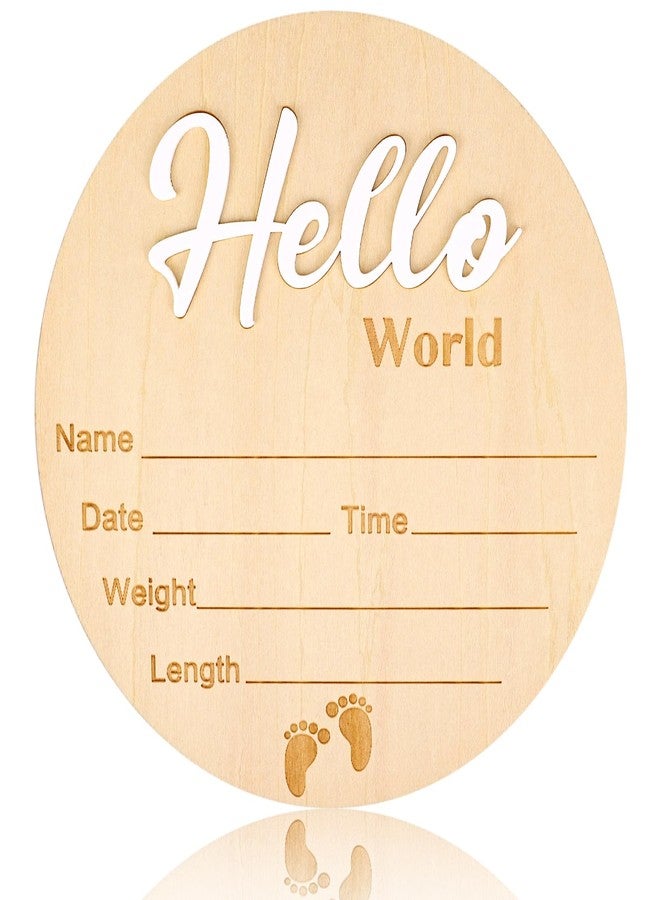 Abilat Wooden Baby Announcement Sign Hello World Newborn Name Plaque Photo Prop for Boys Girls Hospital Nursery Baby Shower - Image 1