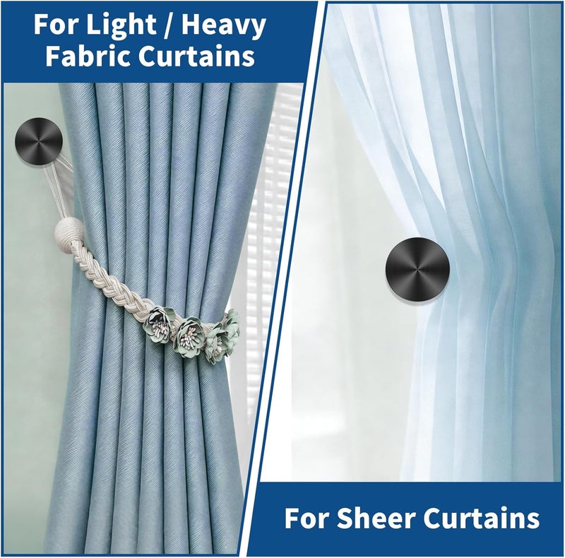 KOLAKO Curtain Holdbacks, Metal Curtain Tie Backs Hooks Wall Mounted Round Medallion Decorative Antique Window Drapery Holder Hangers, Curtains Hold Backs Pair, Black - Image 3