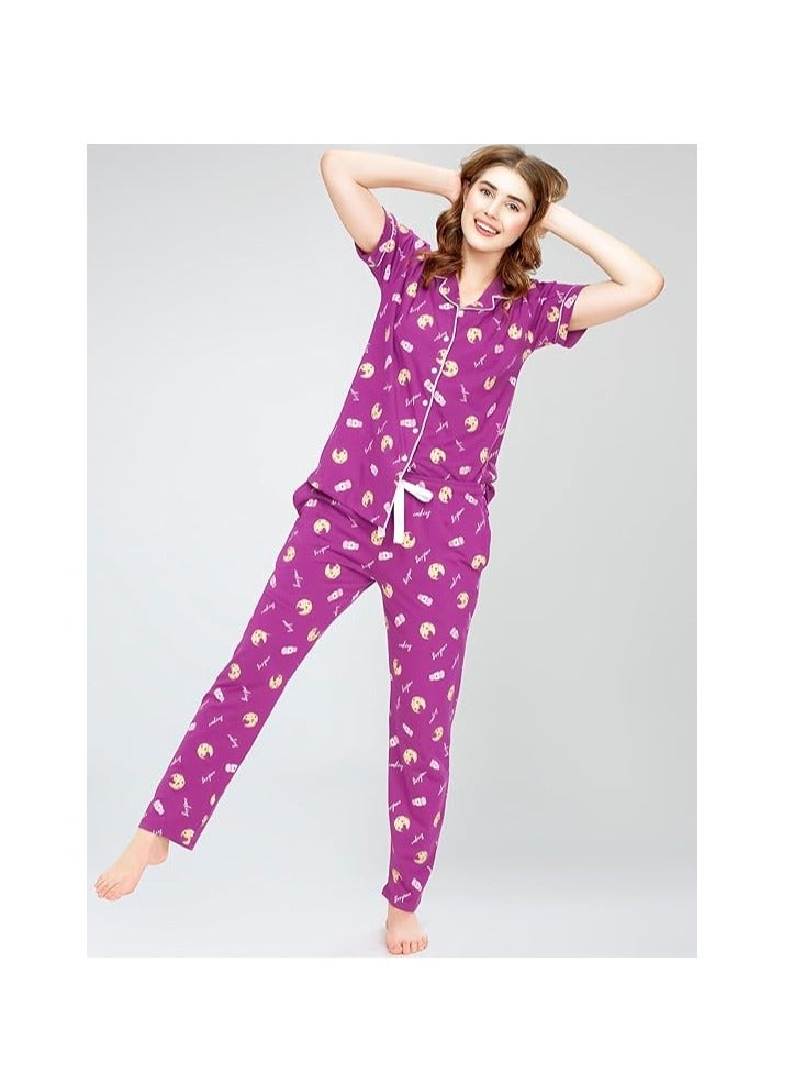 Accessorize Kingdom Night Suit for Women's Cookies & Cup Printed Cotton Night Dress of Shirt and Pajama Set  - Image 4