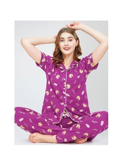 مملكة الإكسسوارات طقم ملابس نوم نسائي من القطن مطبوع عليه صورة كوكيز وكوب، مكون من قميص وبيجامة  - Image 2