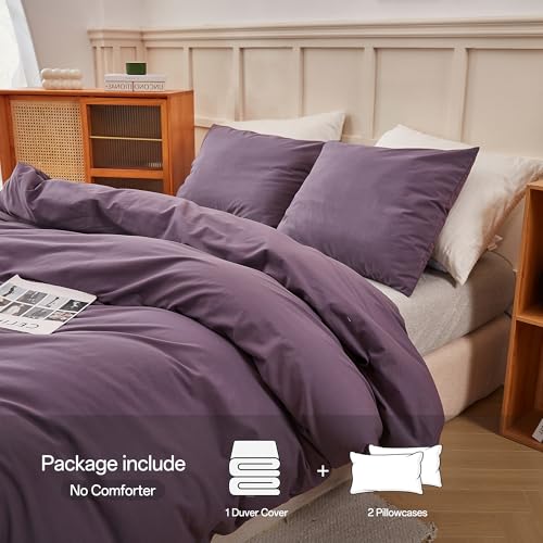 ECOCOTT Lilac Purple Duvet Cover Queen, 100% Washed Cotton 3 Piece Duvet Cover Sets 1 Duvet Cover with Zipper and 2 Pillowcases Bedding Set(Lilac Purple,Queen) - Image 2