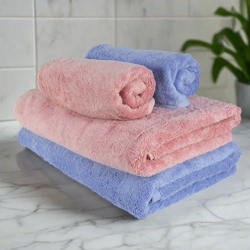 HEELIUM Bamboo Towel Set (2 Bath & 2 Hand Towel Combo) | Towel for Men & Women | Soft, High Absorbency & Antibacterial, 600 GSM, Peach, Iris - Image 1