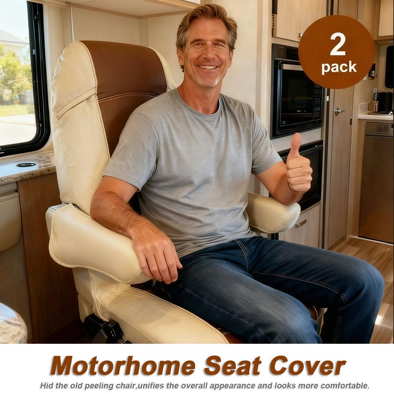 BeadChica 2 Pack RV Seat Covers for Captains Chairs,Leather Motorhome Seat Covers, for Class-A RV Seat with Arm Rest Covers - Image 2