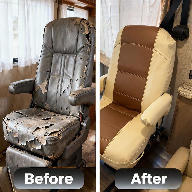 BeadChica 2 Pack RV Seat Covers for Captains Chairs,Leather Motorhome Seat Covers, for Class-A RV Seat with Arm Rest Covers - Image 3