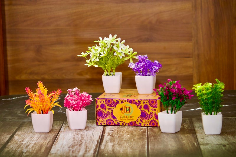 JH Gallery Artificial Flower Pot - Home Decor, Indoor Plants for Home, Decorative Items for Office, Artificial Plants for Decoration, Plastic Flowers for Home Decor (Pack of 6) - Image 3