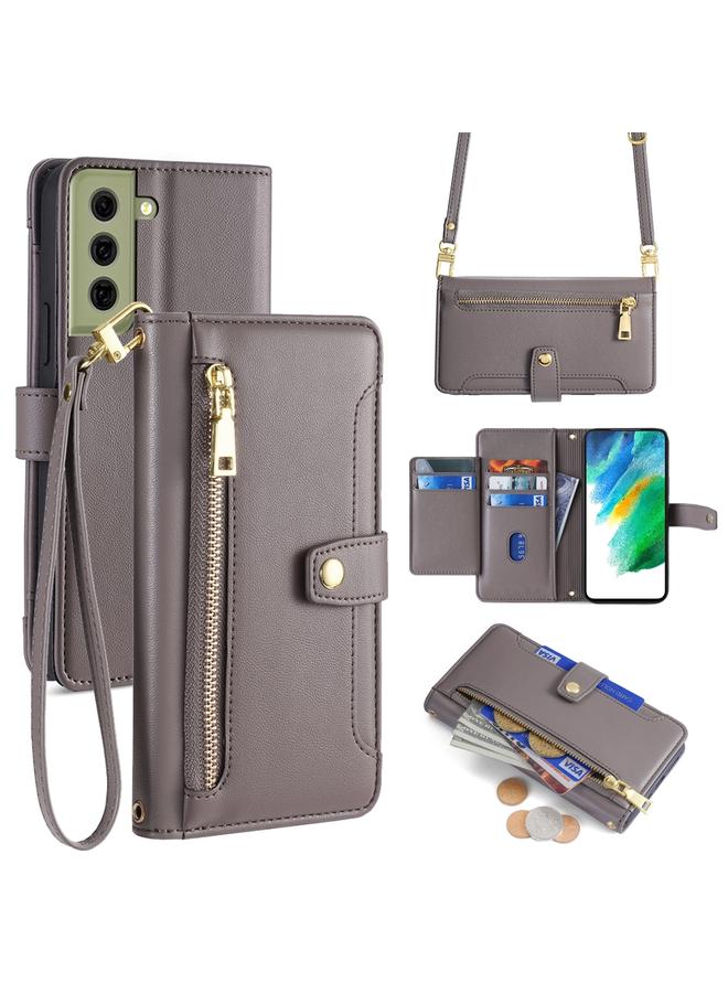 اس-توب جراب لهاتف Samsung Galaxy S21 FE 5G من جلد الأغنام مع سحاب ومحفظة جلدية لهاتف Samsung Galaxy S21 FE 5G - Image 1