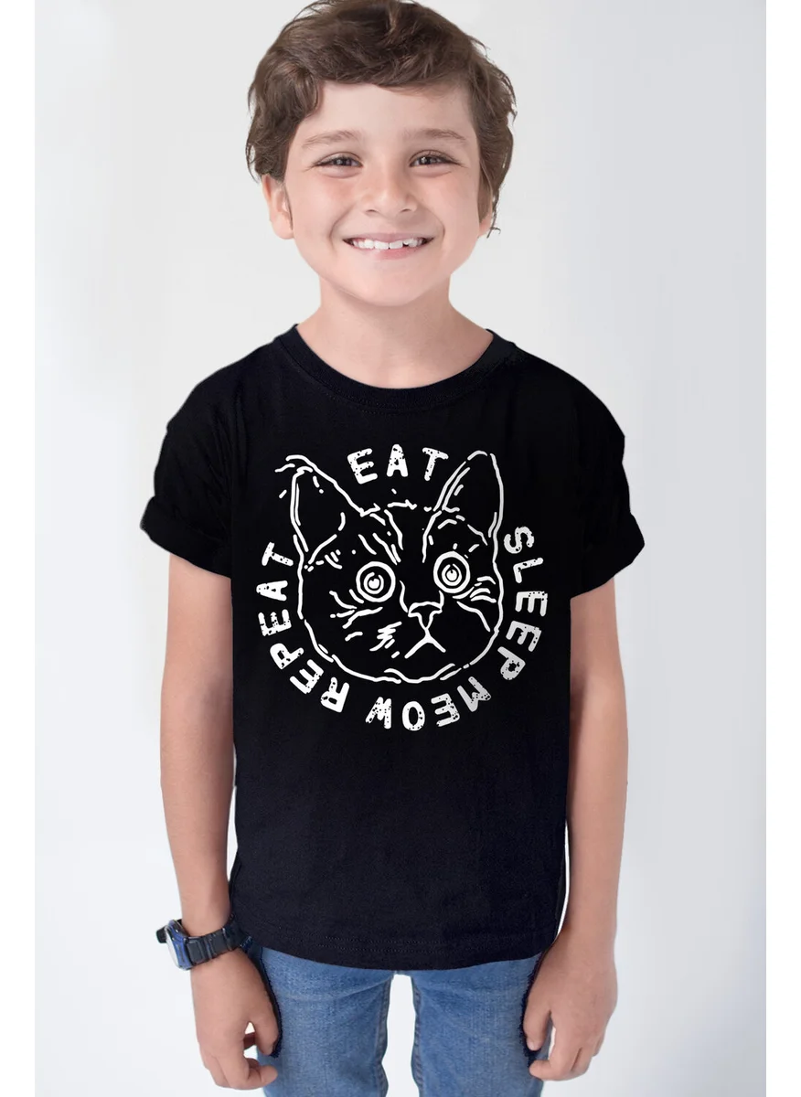 Rock&Roll Confused Cat Black Short Sleeve Boys T-Shirt