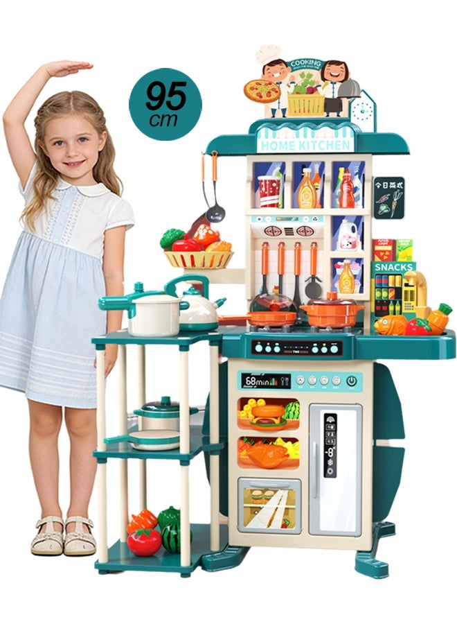 مجموعة ألعاب مطبخ بارتفاع 95 سم، 86 قطعة، مجموعة ألعاب مطبخ كبيرة للعب التخيلي، مجموعة ألعاب مطبخ للأطفال بتفاصيل واقعية غنية تشمل البخار والضوء والماء والصوت وأدوات الطبخ للعب التخيلي، مجموعة ألعاب داخلية يمكنك تركيبها بنفسك مع لعبة طعام وإكسسوارات، حوض لعب، لعبة مطبخ تخيلية للأطفال من عمر 3 سنوات فما فوق، بنين وبنات. - Image 1