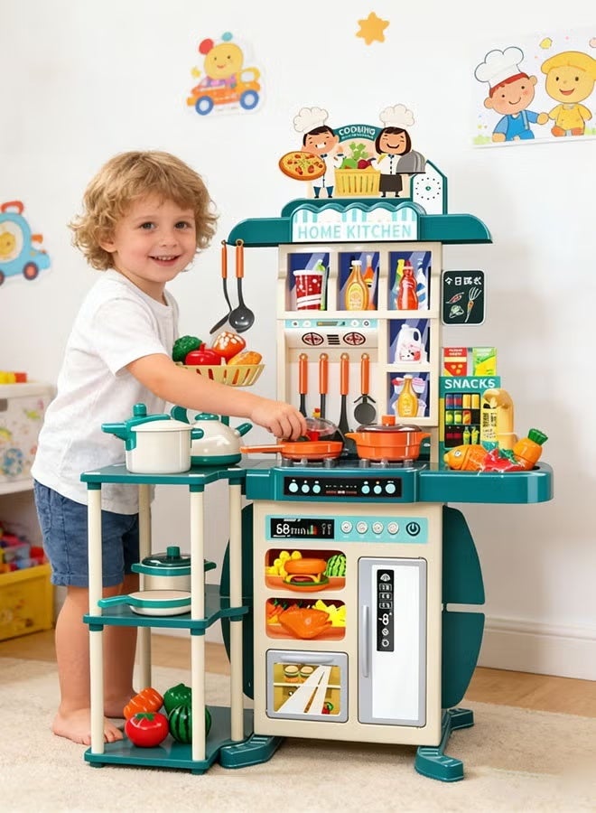 مجموعة ألعاب مطبخ بارتفاع 95 سم، 86 قطعة، مجموعة ألعاب مطبخ كبيرة للعب التخيلي، مجموعة ألعاب مطبخ للأطفال بتفاصيل واقعية غنية تشمل البخار والضوء والماء والصوت وأدوات الطبخ للعب التخيلي، مجموعة ألعاب داخلية يمكنك تركيبها بنفسك مع لعبة طعام وإكسسوارات، حوض لعب، لعبة مطبخ تخيلية للأطفال من عمر 3 سنوات فما فوق، بنين وبنات. - Image 3