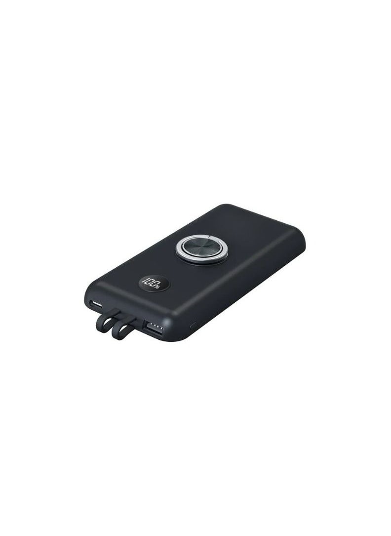 Built-in cables Power Bank with suction cups and ring holder & LED display, type C / lightning / USB outlet and extra cable cord - 10000mAh - PB16.