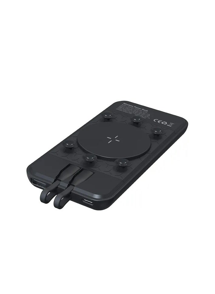 Built-in cables Power Bank with suction cups and ring holder & LED display, type C / lightning / USB outlet and extra cable cord - 10000mAh - PB16.