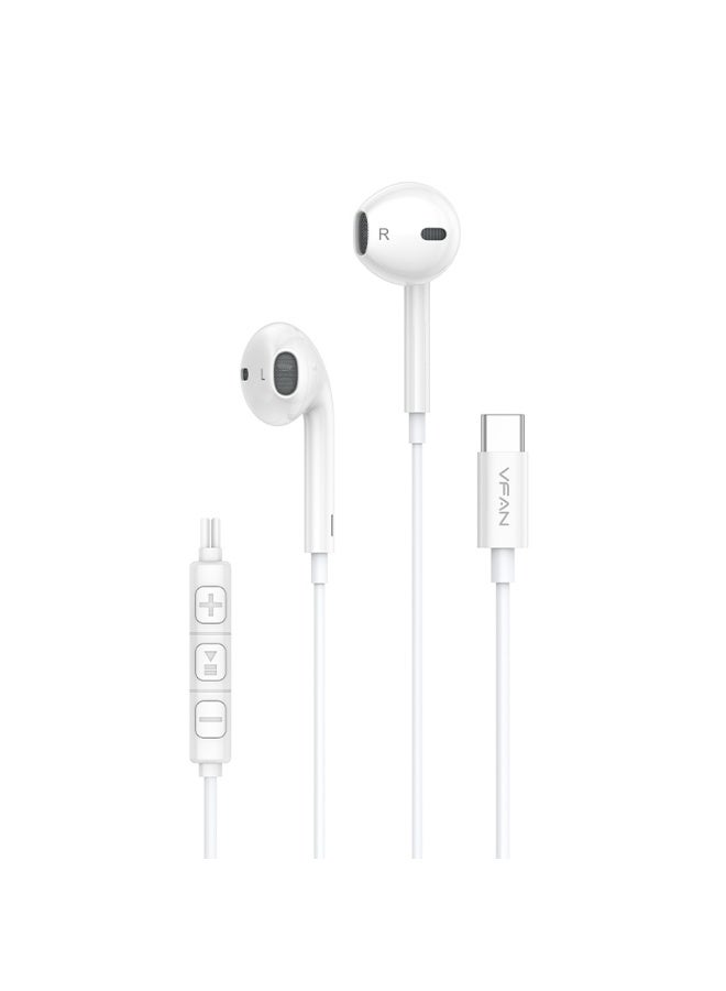 VFAN [DAC Chip] VFAN M20  IEM Wired  Earphones  type-C for iPhone 15/16 & Samsung S24/S23 - Hi-Res Audio Headset with Clear Mic & Volume Control - No Latency Gaming & Calls (White) - Image 1