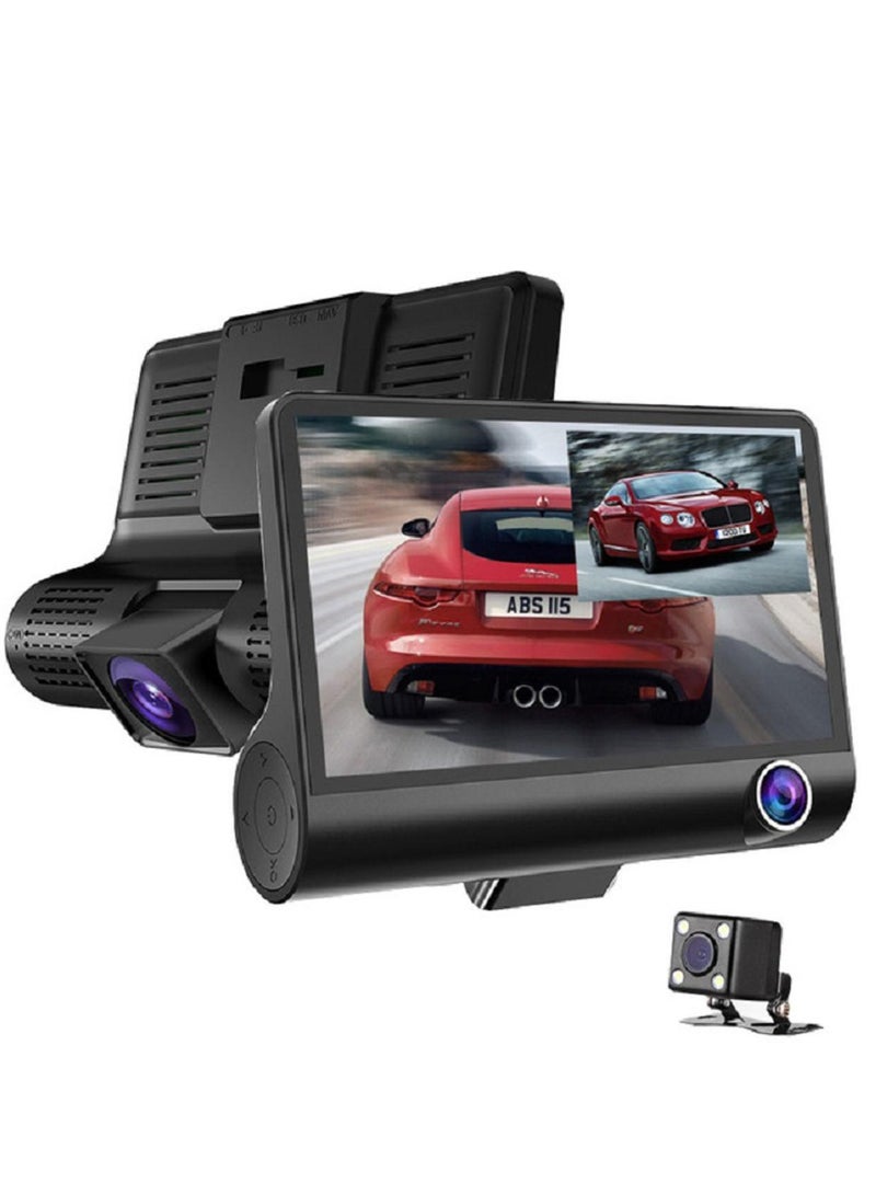 Car Dvr Camera 3 Lens 4In Video Recorder Dash Cam Front Rearview  Touch Screen - Image 1