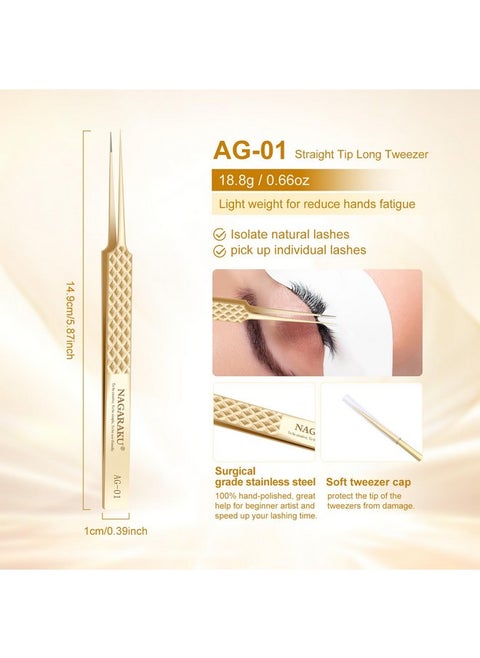 1 Pair Precision Fiber Tip Tweezer For Eyelash Extensions Professional Eyelash Tweezers Antistatic Straight & Curved Tip Tweezers With Box(Isolation & Volume Lash Tweezers Ag-01 & Ag-02)